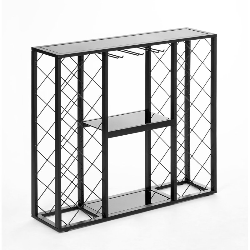 Prep & Savour Deja 34 Bottle Floor Wine Bottle & Glass Rack in Black